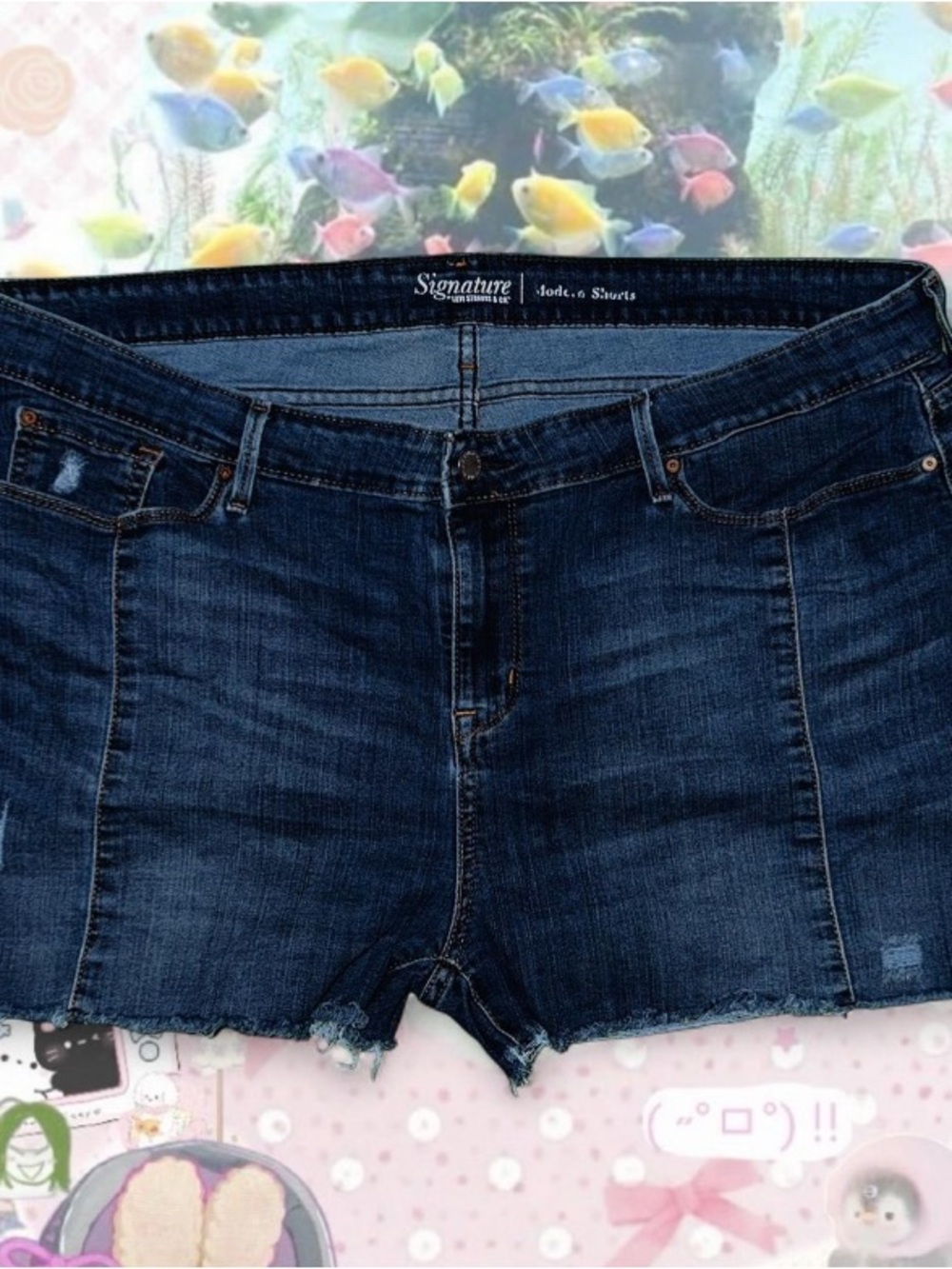 Signature Levi Dark Blue Denim Cutoff Jean Shorts